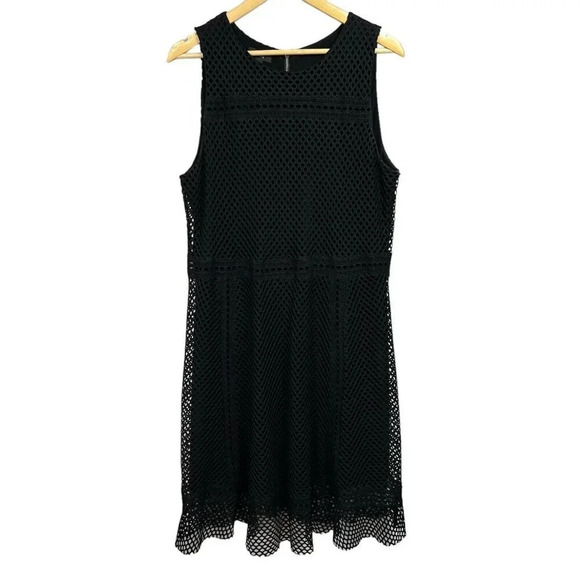 Alfani Black Sleeveless Dress Size 16 Net Mesh Fit Flare Stretch Zip Back Lined - Picture 1 of 5